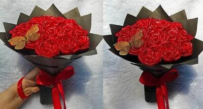  آموزش ساخت دسته گل رز روبانی زیبا و ساده