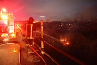 تلاش ۳۰ آتش نشان برای اطفای آتش‌سوزی در حاشیه رودخانه کشف رود + فیلم (۱۵ بهمن ۱۴۰۴)
