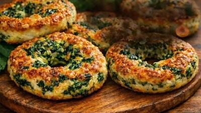  طرز تهیه دونات اسفناج پنیری بدون آرد / خوشمزه و برشته
