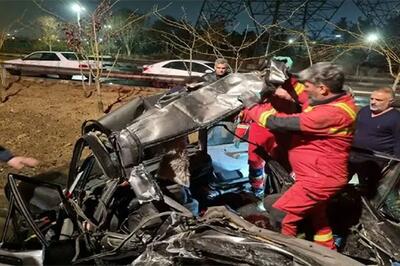  تصادف وحشتناک پراید و کامیون در بزرگراه رستگاری‌مقدم