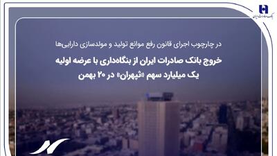  خروج بانک صادرات ایران از بنگاه‌داری با عرضه اولیه یک میلیارد سهم «ثپهران» در ۲۰ بهمن