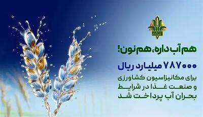  حمایت 787 هزار میلیارد ریالی بانک کشاورزی از بهینه سازی مصرف آب در صنایع غذایی