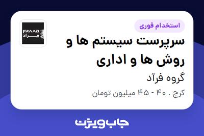  استخدام سرپرست سیستم ها و روش ها و اداری - خانم در گروه فرآد