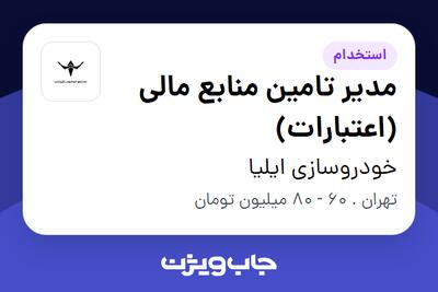  استخدام مدیر تامین منابع مالی (اعتبارات) در خودروسازی ایلیا