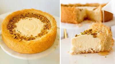  طرز تهیه چیز کیک کنافه بسیار خوشمزه قدم به قدم