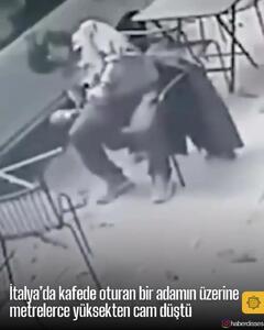  لحظه وحشتناک سقوط شیشه از ارتفاع روی سر مرد جوان + فیلم