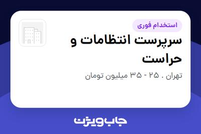  استخدام سرپرست انتظامات و حراست - آقا در سازمانی فعال در حوزه تولیدی / صنعتی
