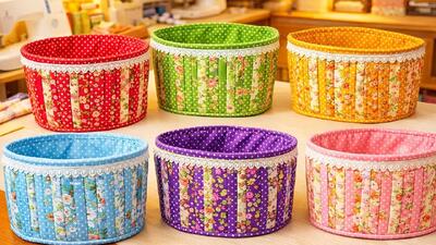  نحوه دوخت سبد پارچه ای | سبد تکه دوزی پارچه های دور ریختنی