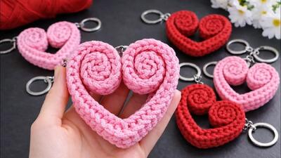  آموزش ساخت جاکلیدی های قلب های قلاب بافی / مناسب هدیه و فروش