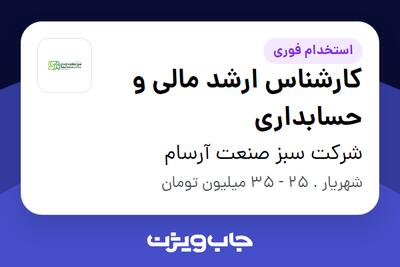  استخدام کارشناس ارشد مالی و حسابداری در شرکت سبز صنعت آرسام