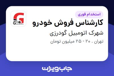  استخدام کارشناس فروش خودرو - خانم در شهرک اتومبیل گودرزی