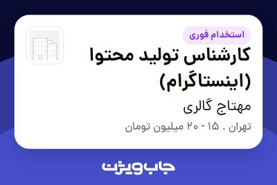  استخدام کارشناس تولید محتوا (اینستاگرام) - خانم در مهتاج گالری