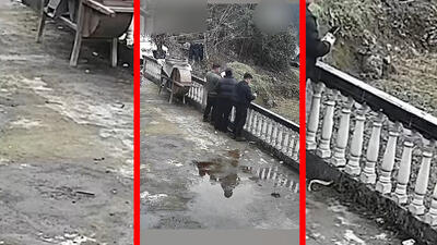  فیلم سقوط غیرمنتظره سه نفر در تراس باغ