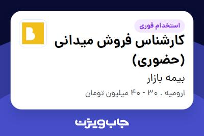  استخدام کارشناس فروش میدانی (حضوری) در بیمه بازار