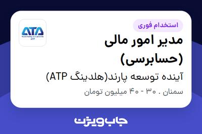  استخدام مدیر امور مالی (حسابرسی) در آینده توسعه پارند(هلدینگ ATP)