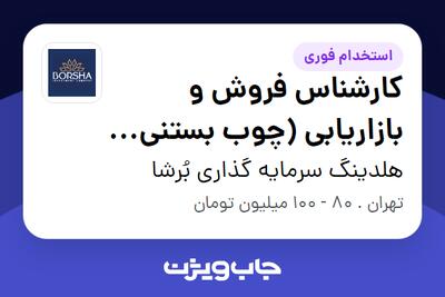  استخدام کارشناس فروش و بازاریابی (چوب بستنی و چوب پزشکی) در هلدینگ سرمایه گذاری بُرشا