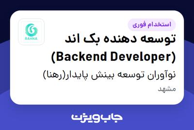  استخدام توسعه‌ دهنده بک‌ اند (Backend Developer) در نوآوران توسعه بینش پایدار(رهنا)
