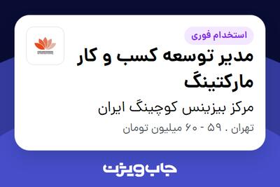  استخدام مدیر توسعه کسب و کار مارکتینگ - خانم در مرکز بیزینس کوچینگ ایران