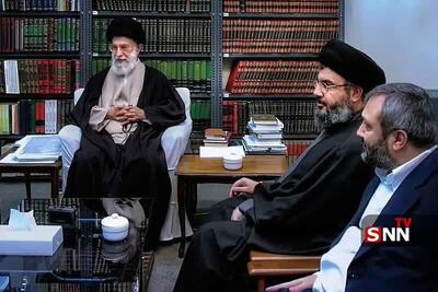  تصویری از دیدار شهیدان سید حسن نصرالله و عماد مغنیه (حاج رضوان) با رهبر انقلاب