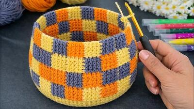  سبد حصیری / جعبه نظم دهنده قلاب بافی فوق العاده آسان، بسیار کاربردی و تزئینی