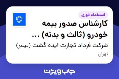  استخدام کارشناس صدور بیمه خودرو (ثالث و بدنه) – شیفت عصر در شرکت فرداد تجارت ایده گشت (بیمر)