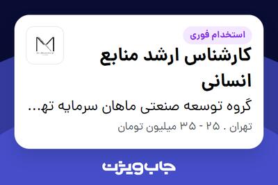  استخدام کارشناس ارشد منابع انسانی در گروه توسعه صنعتی ماهان سرمایه تهران