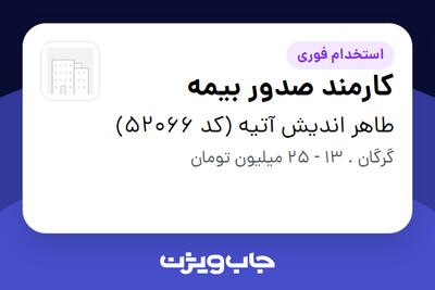  استخدام کارمند صدور بیمه در طاهر اندیش آتیه (کد 52066)