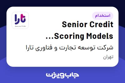 استخدام Senior Credit Scoring Models Expert در شرکت توسعه تجارت و فناوری تارا