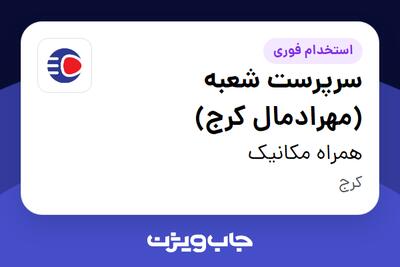  استخدام سرپرست شعبه (مهرادمال کرج) - آقا در همراه مکانیک