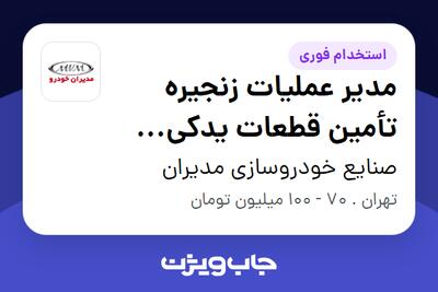 استخدام مدیر عملیات زنجیره تأمین قطعات یدکی (خودرو) - آقا در صنایع خودروسازی مدیران