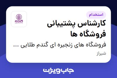  استخدام کارشناس پشتیبانی فروشگاه ها - آقا در فروشگاه های زنجیره ای گندم طلایی کوروش