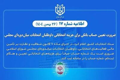  تعیین حساب بانکی هزینه انتخاباتی داوطلبان انتخابات میان‌دوره‌ای مجلس