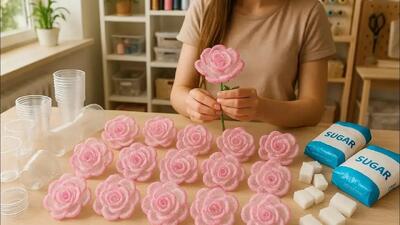  ساخت گل شکری زیبا از لیوان پلاستیکی؛ فروش فوق العاده