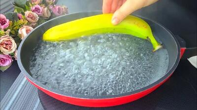  فقط موز را در آب بجوشانید / طرز تهیه دسر خوشمزه و ۵ دقیقه ای با موز و آبجوش