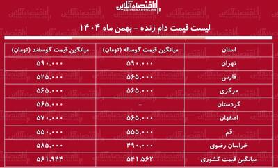  لیست قیمت دام زنده امروز ۲۷ بهمن ۱۴۰۴ / قیمت گوساله و گوسفند در تهران چند شد؟ + جدول