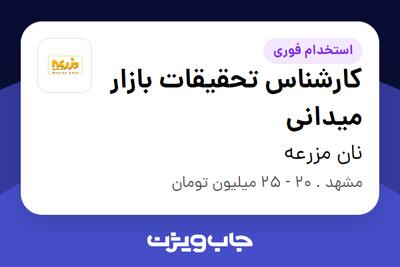  استخدام کارشناس تحقیقات بازار میدانی - آقا در نان مزرعه