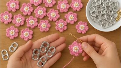  ساخت زیور آلات خیلی آسون با حلقه ی دربازکن / هدیه ای عالی، گل قلاب بافی آسان