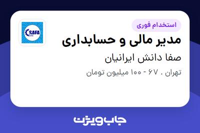  استخدام مدیر مالی و حسابداری در صفا دانش ایرانیان