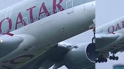  فیلم تیک آف نفس گیر ایرباس A380 قطر در فرودگاه هیترو