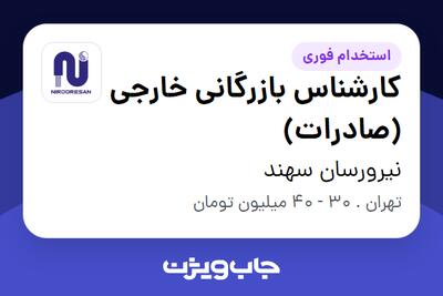  استخدام کارشناس بازرگانی خارجی (صادرات) در نیرورسان سهند