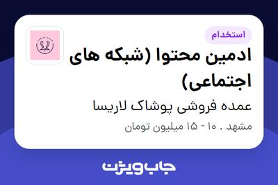  استخدام ادمین محتوا (شبکه های اجتماعی) در عمده فروشی پوشاک لاریسا