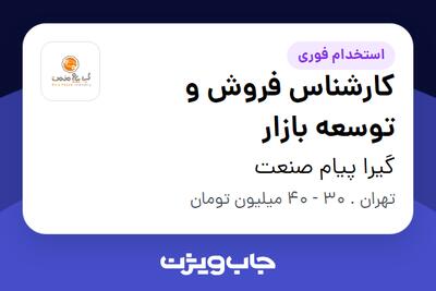  استخدام کارشناس فروش و توسعه بازار در گیرا پیام صنعت