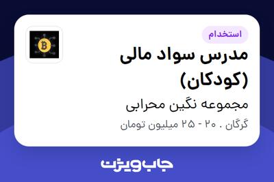  استخدام مدرس سواد مالی (کودکان) - خانم در مجموعه نگین محرابی