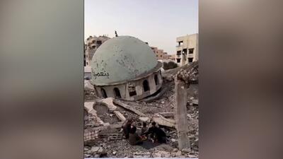  افطار نخستین روز رمضان در میان ویرانه‌های مسجدی در غزه + فیلم