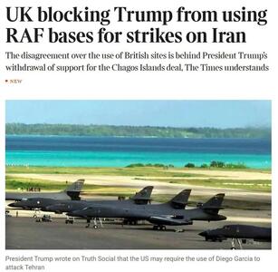  انگلیس به آمریکا اجازه استفاده از دو پایگاه برای حمله احتمالی به ایران را نداد