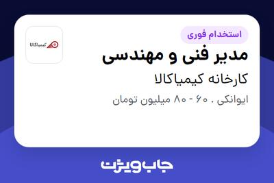  استخدام مدیر فنی و مهندسی - آقا در کارخانه کیمیاکالا