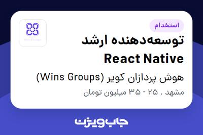  استخدام توسعه‌دهنده ارشد React Native در هوش پردازان کویر (Wins Groups)