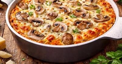  طرز تهیه کیک اسپاگتی با قارچ و پنیر | یه غذای مجلسی و متفاوت