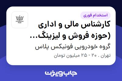  استخدام کارشناس مالی و اداری (حوزه فروش و لیزینگ خودرو) در گروه خودرویی فونیکس پلاس