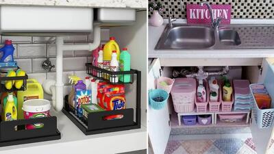  چیدمان و مرتب سازی کابینت زیر ظرفشویی؛ گام به گام از تخلیه تا قرارگیری لوازم و شوینده / برای چیدمان آشپزخانه ایده بگیرید